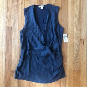 NWT Blue Sleeveless Faux Wrap Shell Blouse